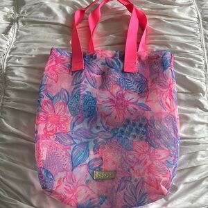 Floral Pink and Blue Mesh Tote